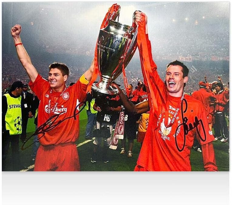 Steven Gerrard & Jamie Carragher Aláírt Liverpool Fotó - Bajnokok Ligája Winne - Dedikált Futball Fotók