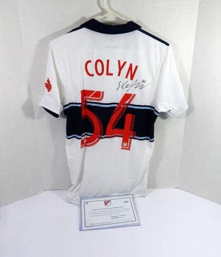 2019 Vancouver Whitecaps FC Simon Colyn 54 Játékban Használt Aláírt Fehér Jersey-S 05 - Dedikált Foci Mezek