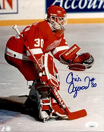 Chris Osgood Teljes Név Korai Auto Aláírt Detroit Red Wings 8x10 Fotó SZÖVETSÉG COA - Dedikált NHL-Fotók