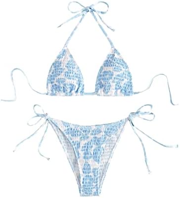 MakeMeChic Női Kötőfék Nyakkendő Oldalon Háromszög Bikini Szett magas Vágás 2 Darab Bikini Fürdőruha, fürdőruha