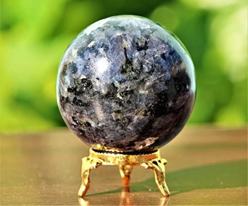 Polírozott Természetes Fekete Larvikite Kristály Kvarc Csakrák Gyógyító Metafizikai Kő Gömb (60mm) Meditáció Feng Shui Aura