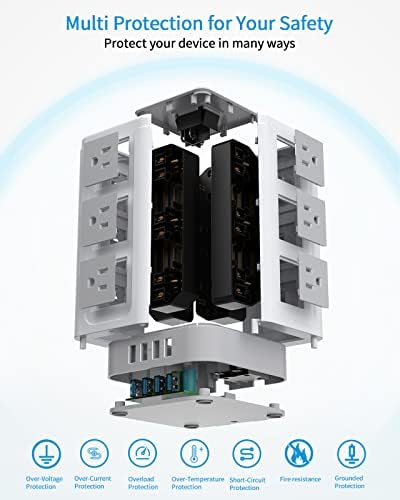 NVEESHOX elosztó Torony, elosztó Túlfeszültség Védő 12 AC Több Üzletek & 4 USB Port, 10 Ft Hosszabbító Kábel Lapos Dugó,