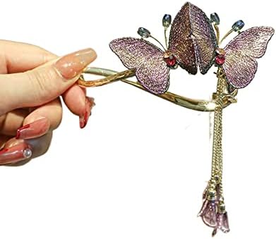 MinLia Tassel Pillangó Alakú Hajcsat Tündér Tassel Luxus Pillangó Alakú Édes Ajándék Fejfedőt(Lila)