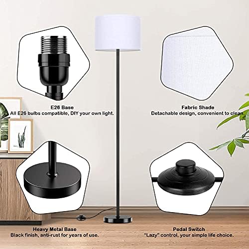 LED állólámpa Egyszerű Design, Modern Álló Lámpa Árnyékot,Magas Lámpa Nappali, Hálószoba, Iroda Tanulmány Szoba, Fekete Rúd