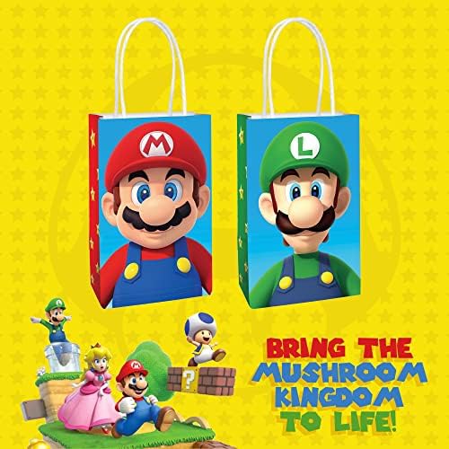 Amscan Super Mario Party 8 Gróf Kraft Papír Szívességet Táskák - Születésnapi Partik Eldobható Papír Gyerek, Dekoráció -