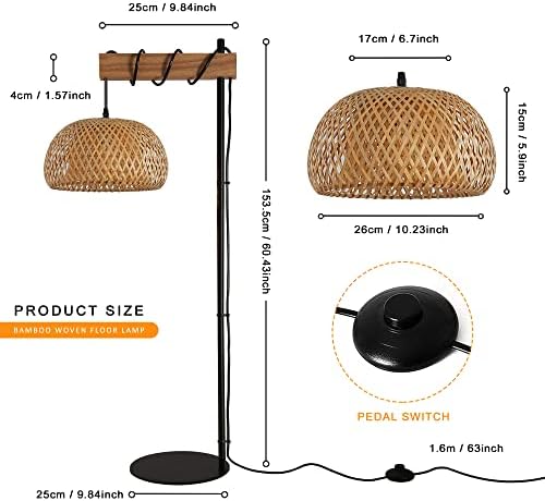 Ipari Magas állólámpa Nappali Bambusz Lámpaernyő, Fekete Világítás Lámpatestek a Kábel On/Off Kapcsoló E26 Bázis Ipari Modern,