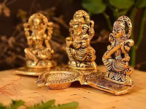 SMIZZY Isten Bálványokat Pooja puja Szoba Fém Antik Ganesh laxmi Saraswati Idol Murti Otthoni Dekoráció, Dekorációs Tál Diya,