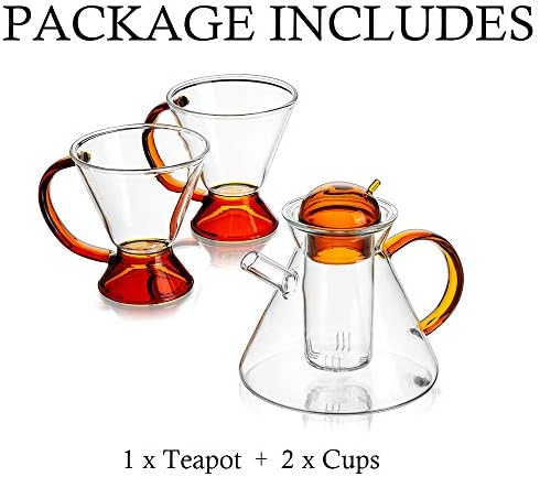 Üveg Teáskanna Set, 2 Pohár, Átlátszó Üveg teáskanna a Kályha Tetején Levehető Infúzió, (500ML/17OZ) Dekoratív, Modern Tea-Kávéfőző