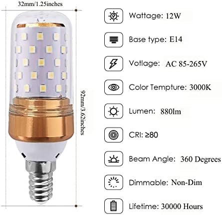 E14 LED Kukorica Izzó 12W LED Gyertya Izzó 100W Izzó, Izzók Egyenértékű, Meleg Fehér 3000K, E14 Közepes Bázis, Nem Szabályozható,