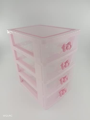 WQURC Szép Rózsaszín Fogadó Tároló Szekrények Doboz többrétegű, Rózsaszín Bowknot Kezelni (Négy rétegben (7.06 x 5.22 x 8.05