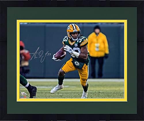 Keretes Aaron Jones-t a Green Bay Packers Dedikált 16 x 20 Zöld Futó Fénykép - Dedikált NFL-Fotók