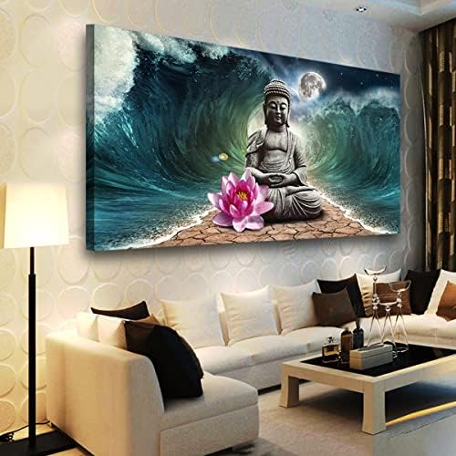 Vászon Wall Art Buddha Képek, lakberendezés Szürke Zen A Háttérben, a Hold, a Hullámok Poszter Nyomatok Festmény Nappali,