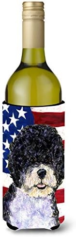 Caroline Kincsek SS4053LITERK USA Amerikai Zászlót a portugál Víz Kutya borosüveg Ölelkezős, Üveg Hűvösebb Ujja Ölelkezős