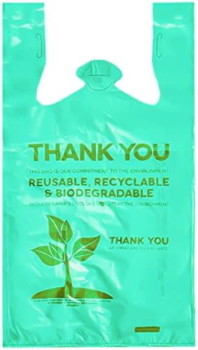 Csomag 25 biológiailag Lebomló Zacskók fogantyúval T-Shirt Táskák Köszönöm biológiailag Lebomló Műanyag bevásárlótáskák Környezetbarát