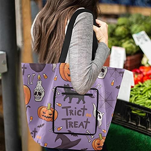 Boszorkány Kalap Fekete Macska, Halloween Tök, Összecsukható Váll Táska Újrahasználható bevásárlótáska Nehéz az Iskola Táska