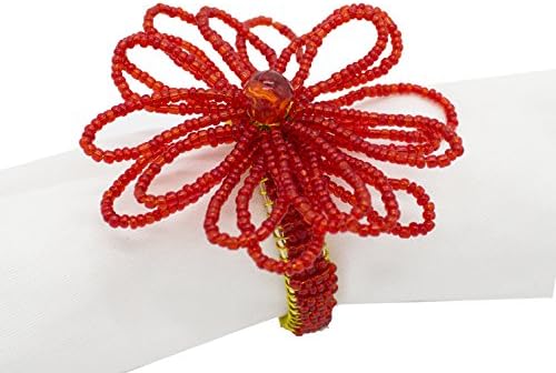 Fennco Stílusok Kezét Gyöngyös Virág Design Szalvéta Gyűrű-Készlet 4 (Arany)