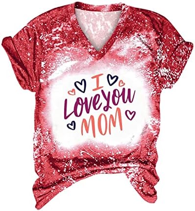 Szeretlek Anya Nyakkendő Festék Póló Női Alkalmi V-Nyak Fehérített Tees Levél Nyomtatás Mama Szomorú Anya