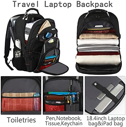 Utazási Laptop Hátizsák,Extra Nagy 18.4 Hüvelykes Laptop RFID Anti Theft TSA Barátságos Hátizsák, USB Töltő Port,Vízálló