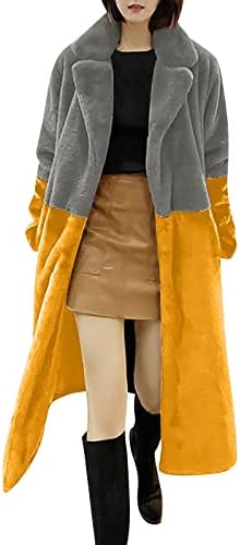 FOVIGUO Alkalmi Kabátok Női Klub Hosszú Ujjú Elegáns Kabát Női Túlméretezett Téli Illik Fuzzy Colorblock Kabát Zsebekkel