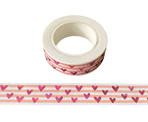 Syntego Fehér, Rózsaszín, Rózsaszín Fólia Szív Washi Tape Dekoratív Kézműves Szalag 15 mm x 10 m