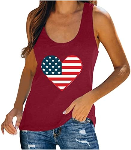 Hölgyek Amerikai Zászló Szív Tank Felső Női július 4-én Hazafias Ing Aranyos Grafikus Nyomtatott Pólók AMERIKAI Függetlenség