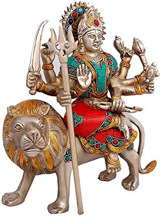 Rózsaszín-Lotus 9.5 Magas Maa Durga Bálványok Murti Hindu Durga Istennő Szobor, a Lion Állandó Istenek Figura