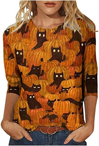 Nyáron, Ősszel Pamut Tshirt Női 3/4-Es Ujjú Sleeve Grafikai Fesztivál Halloween Társalgó Laza Fit Felső Tshirt a Nők YP
