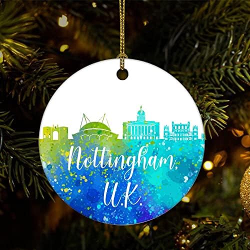 Cheyan Egyesült Királyság-Nottingham Karácsonyi Dísz, karácsonyfa Dísz, Karácsonyi lakberendezés Város Akvarell Porcelán