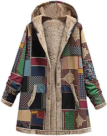 Téli Polár Kabátok Női Kabát Etnikai Nyomtatási Stílus Kapucnis Felsőruházat Vintage Egzotikus Bélelt Meleg Kabát molett