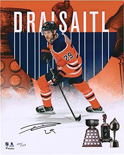 Leon Draisaitl Edmonton Oilers Dedikált 2020 Hart & Art Ross Stilizált Fénykép - 110 Limitált a 129 - Dedikált NHL-Fotók