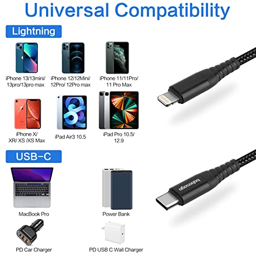 USB-C-Lightning Kábel, [Apple Mpi Hitelesített] 2Pack 3FT/1FT iPhone C Típusú Gyors Töltő Fonott Zsinór Kompatibilis az iPhone