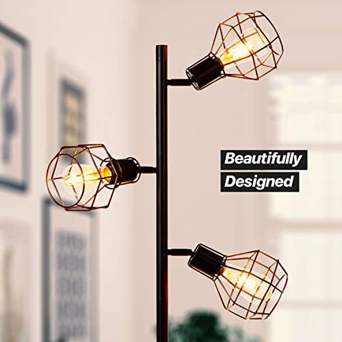 Brightech Robin LED Lámpát, Ipari Fa Lámpa Nappali & Irodák, Magas Lámpa 3 Ketrecek Fej & Vintage Edison Izzók, Rusztikus