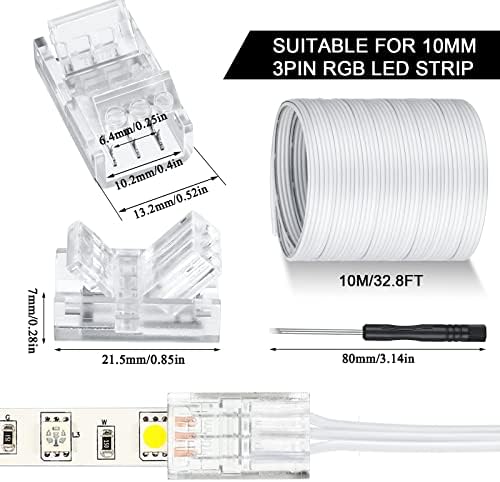 Flutesan 32.8 ft RGB Hosszabbító Kábel Wire Kábel, valamint 10 Db LED Szalag Csatlakozók, Átlátszó Solderless Pálya Világítás