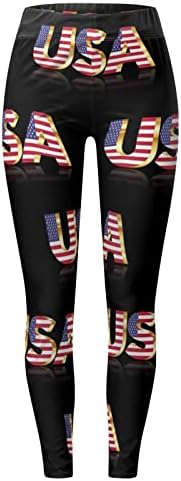 Július 4-én Magas Derék Leggings a Nők USA Zászló Jóga Edzés Leggings Ultra Puha Ecsettel Szakaszon Athletic Gym Nadrág