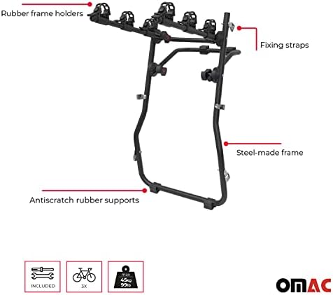 OMAC 3 kerékpártartó Ford Focus 2011-2018 Fekete | Csomagtartóba Szerelhető kerékpártartó 99 Kg Terhelés Összecsukható Minden