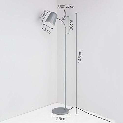 COTCLO -Modern Vas állólámpa,Aron Standard olvasólámpa Lámpa Hálószoba Éjjeli Lámpa Tanulmány Szoba, Nappali - Szög Állítható/Szürke-145Cm