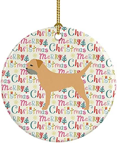 Caroline Kincsek WDK1836CO1 Border Terrier, Boldog Karácsonyt Kerámia Dísz, Többszínű, karácsonyfa Díszek, Lógó Dísz, Karácsony,