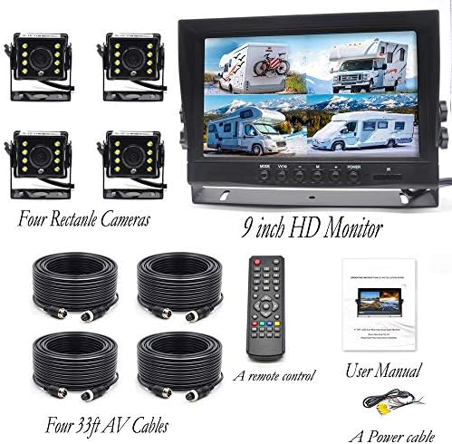 Padarsey Biztonsági Kamera Rendszer, 4 Osztott Képernyős 9 Quad Nézet Kijelzés HD Monitor DVR-Felvétel Funkció, Vízálló éjjellátó